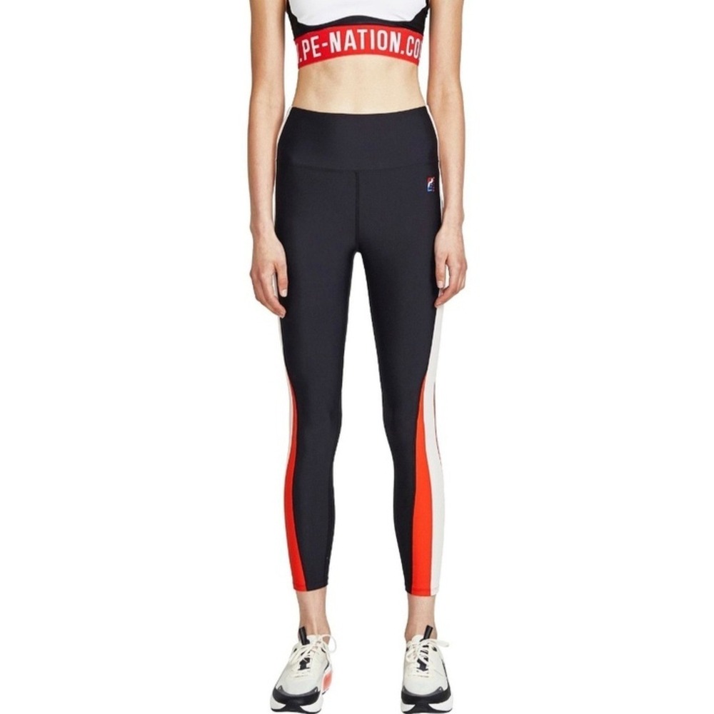 P.E Nation Womens High Rise Colorblock Leggings Black Red White Size S NEW